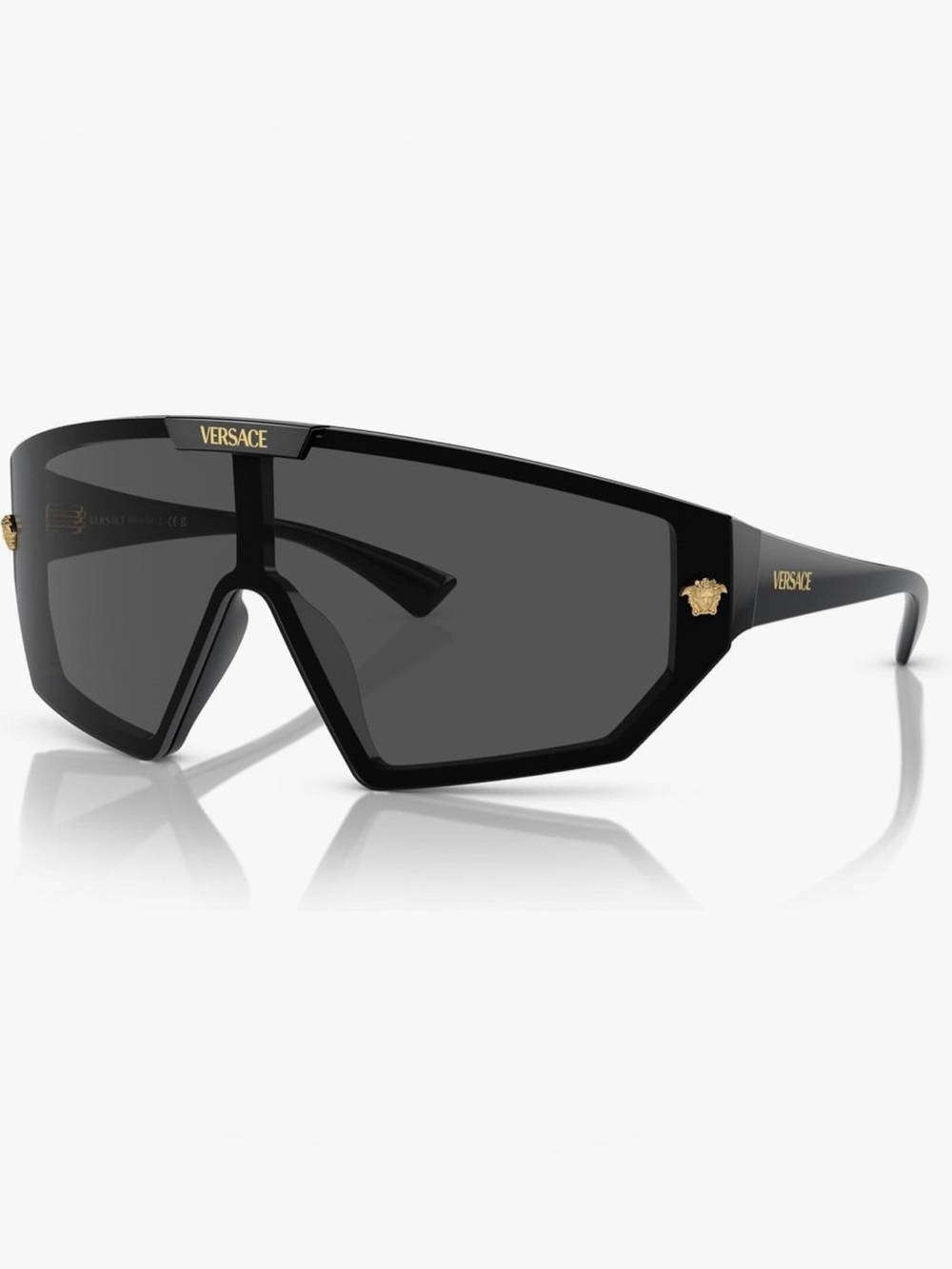 Versace VE4461 Shield Sunglasses with Case - Black/Gold Lenses